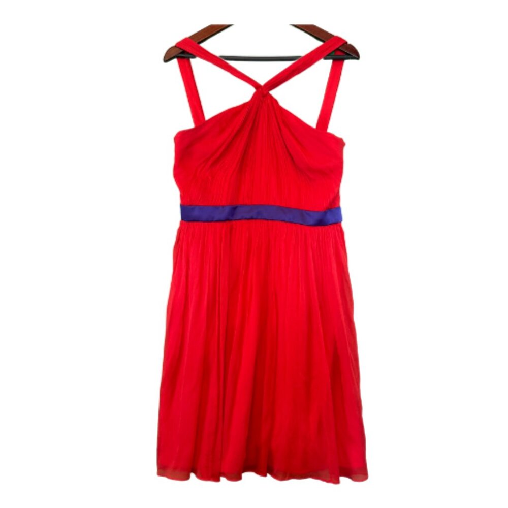 Red J.CREW Halter Style Silk A-Line Midi  Cocktail Party Dress Size 12